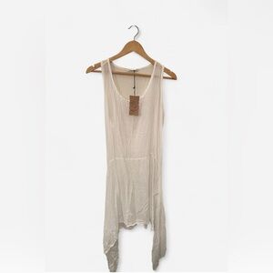 Made in Italy White Dress 100% Cotton Gauze Asymmetrical Fairy Beach Resort, OS